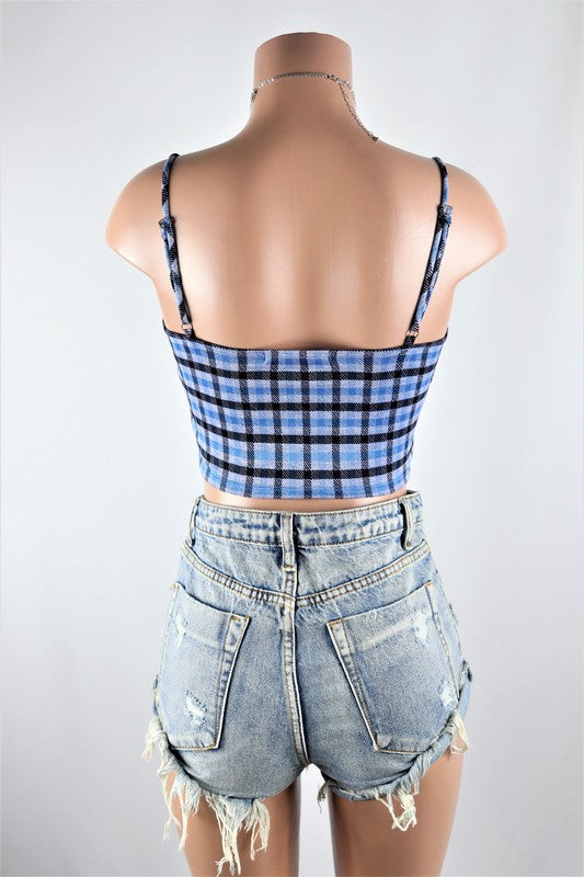 Blue plaid crop top
