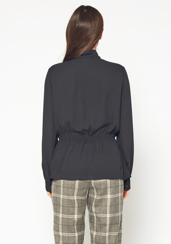 Tie Neck Button Down Peplum Blouse in XS XL Pack