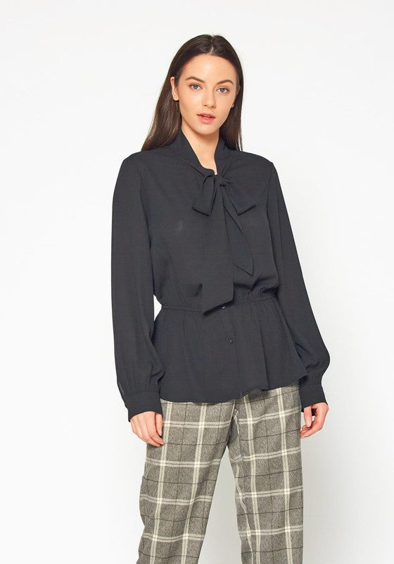 Tie Neck Button Down Peplum Blouse in XS XL Pack