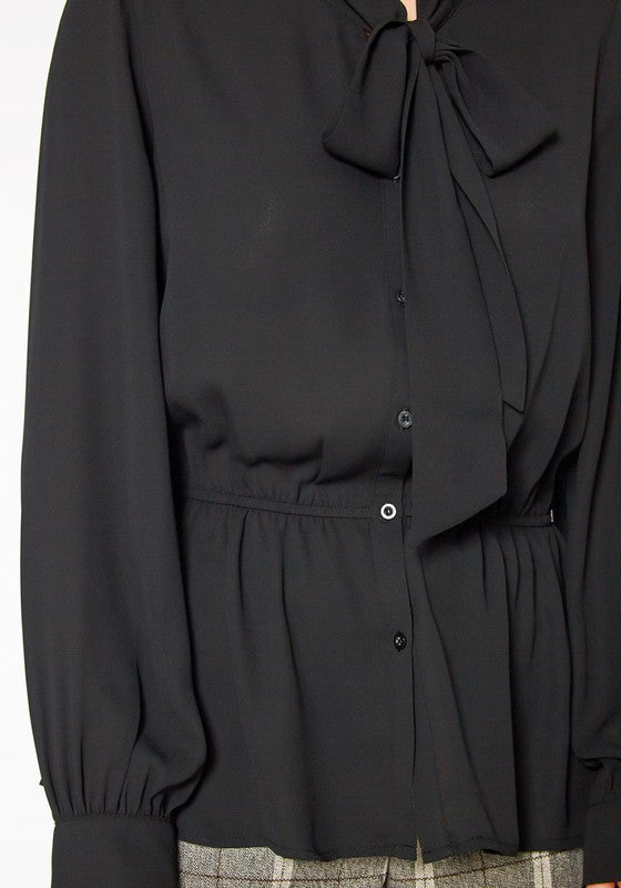 Tie Neck Button Down Peplum Blouse in XS XL Pack