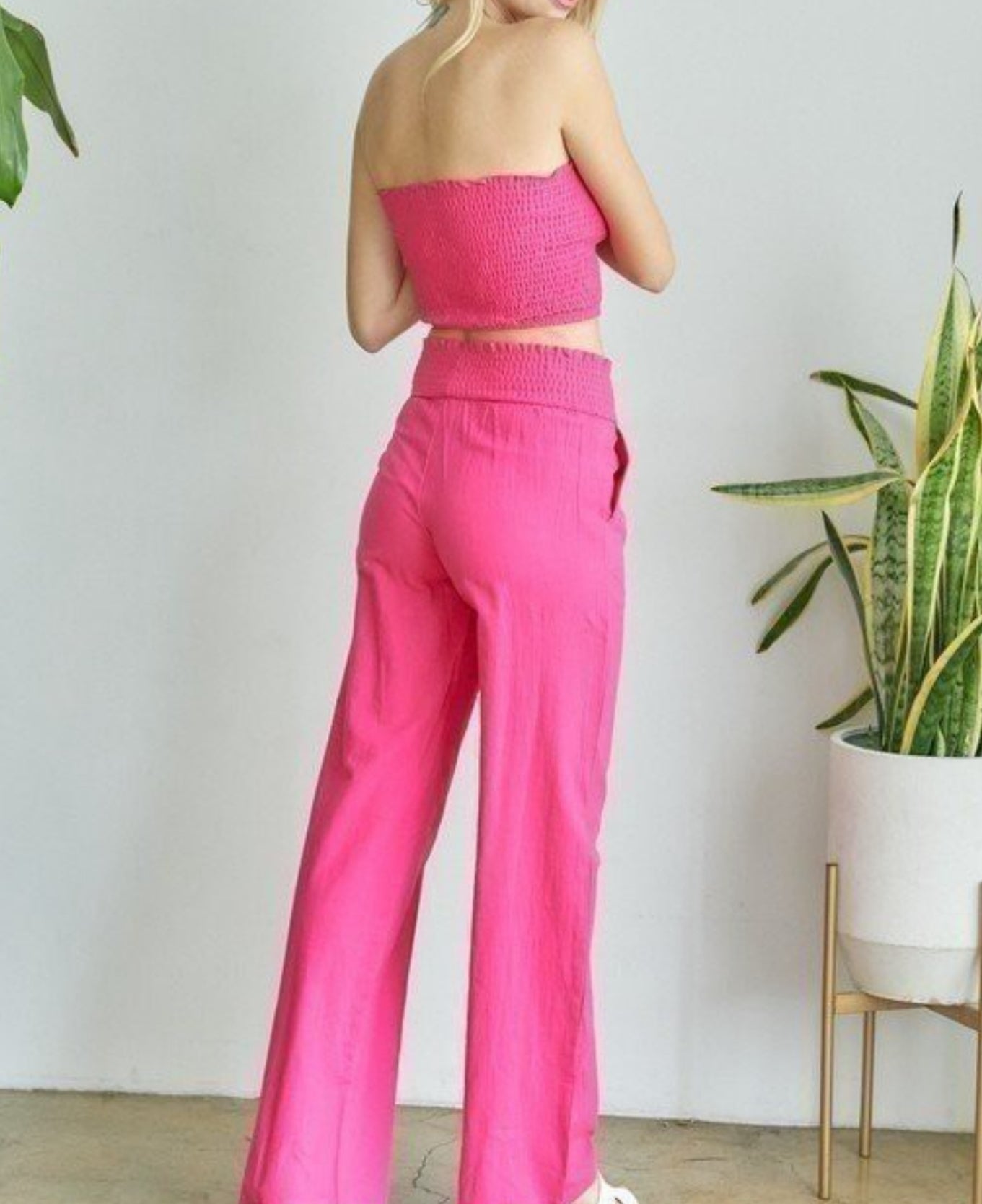 SMOCKED TUBE TOP WITH SMOCKED WAIST PANTS SET