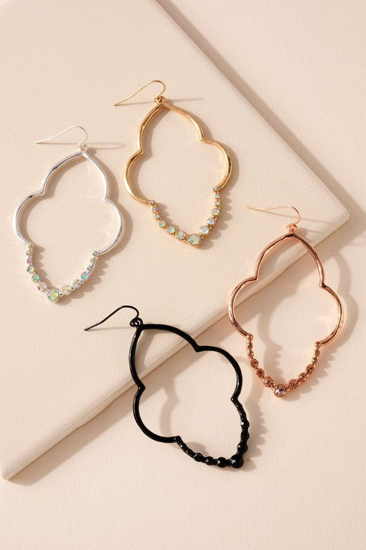 Quatrefoil Rhinestones Dangling Earrings