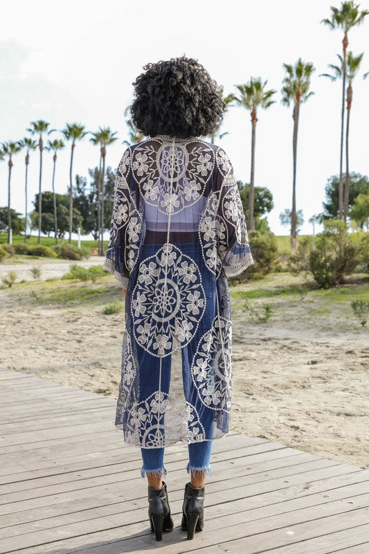 Contrast Mesh Cotton Lace Kimono