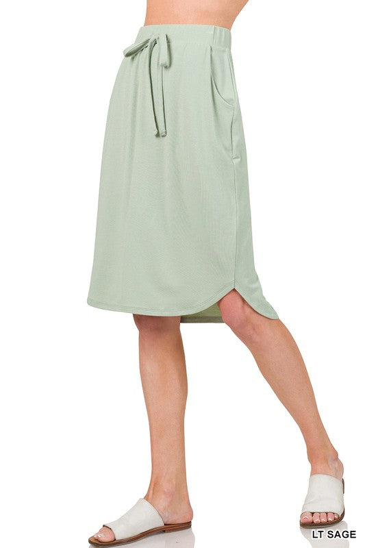 SELF TIE TULIP HEM SKIRT WITH SIDE POCKETS