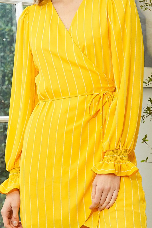 Smocked Bell Sleeve Wrap Dress