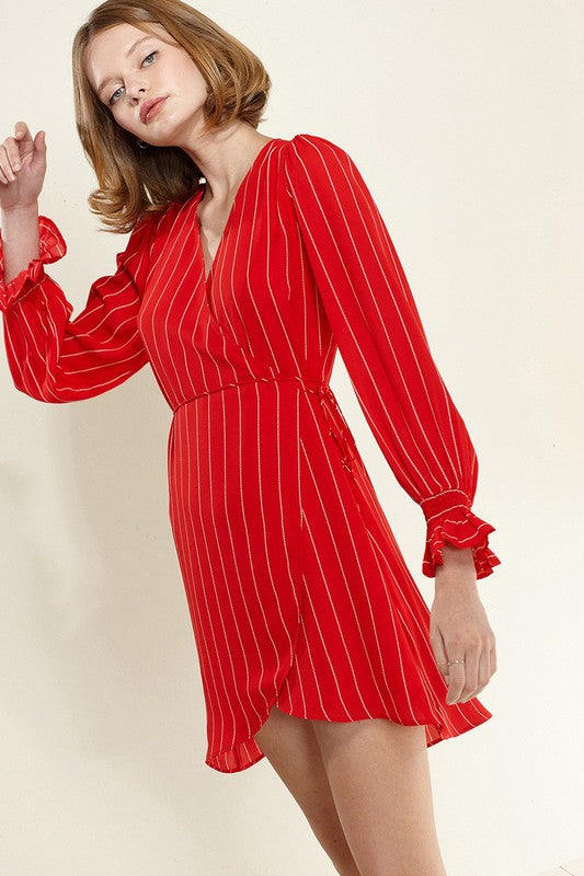 Smocked Bell Sleeve Wrap Dress