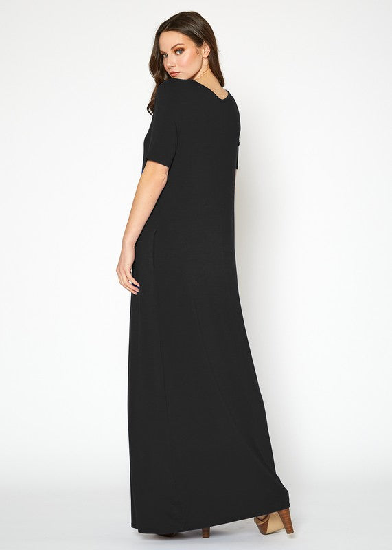 V Neck Short Sleeve Maxi Dress With Pockets