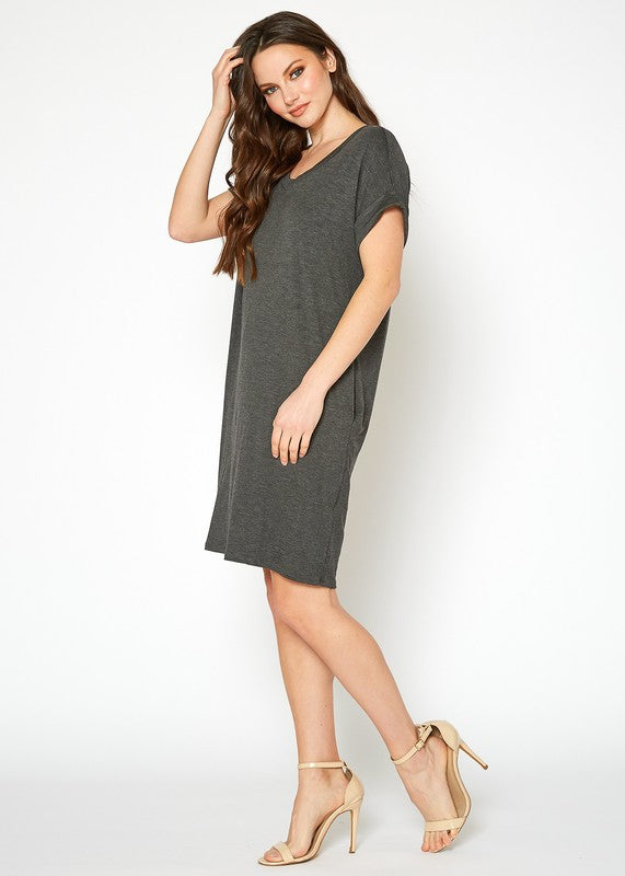 Womens Round Neck T Shirt Dress With Pocket