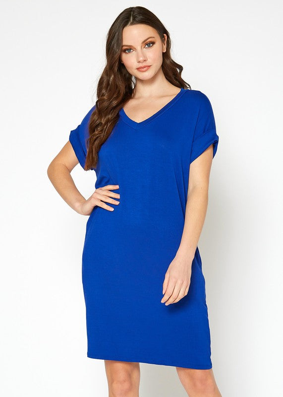 Womens Round Neck T Shirt Dress With Pocket