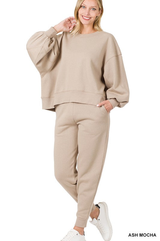 BALLOON SLEEVE SWEATSHIRT & SWEATPANTS SET