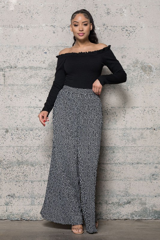 PLEATED DOT PRINT WIDE PANTS