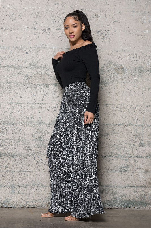 PLEATED DOT PRINT WIDE PANTS