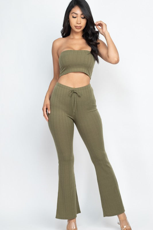 Ribbed Tube Top&Bootcut Pants YOGA Set