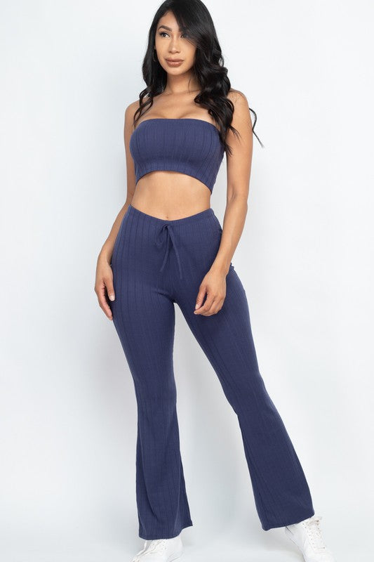 Ribbed Tube Top&Bootcut Pants YOGA Set