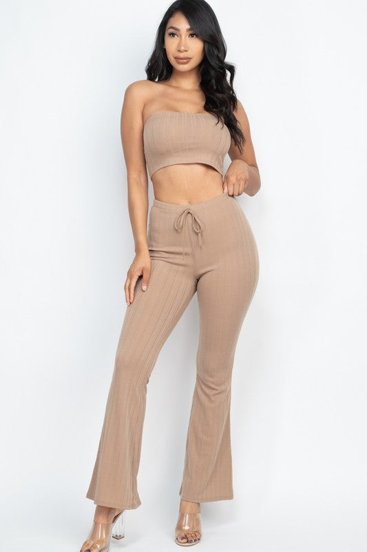 Ribbed Tube Top&Bootcut Pants YOGA Set