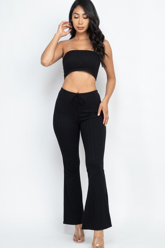 Ribbed Tube Top&Bootcut Pants YOGA Set