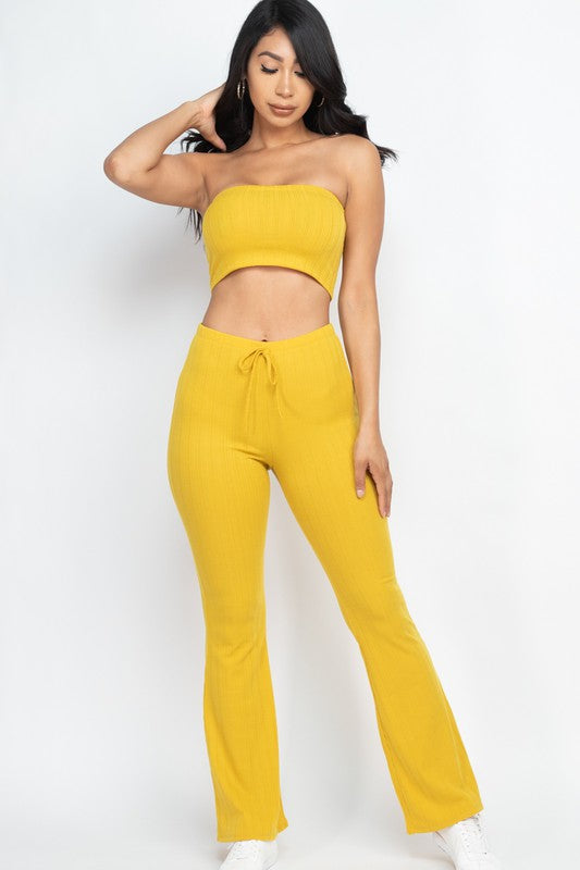 Ribbed Tube Top&Bootcut Pants YOGA Set