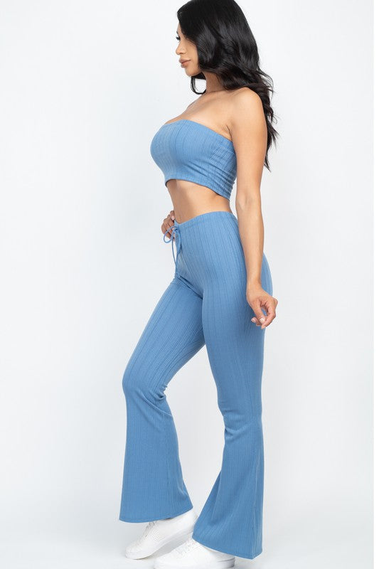 Ribbed Tube Top&Bootcut Pants YOGA Set