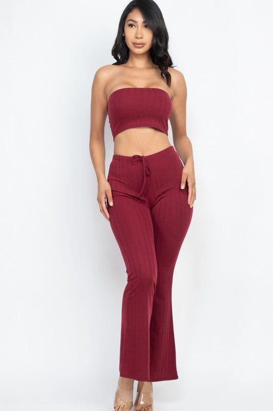 Ribbed Tube Top&Bootcut Pants YOGA Set