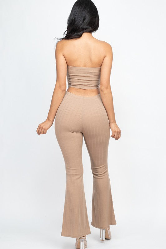 Ribbed Tube Top&Bootcut Pants YOGA Set