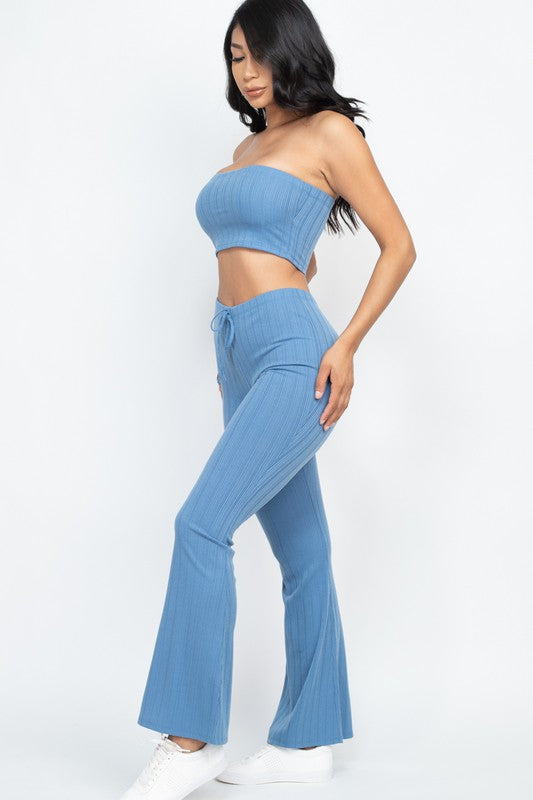 Ribbed Tube Top&Bootcut Pants YOGA Set