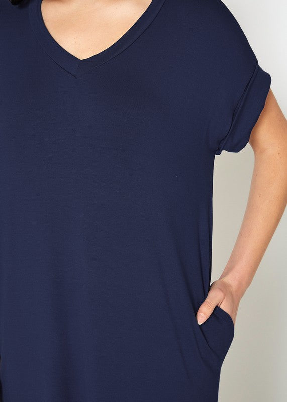 Womens Round Neck T Shirt Dress With Pocket