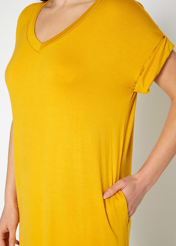 Womens Round Neck T Shirt Dress With Pocket