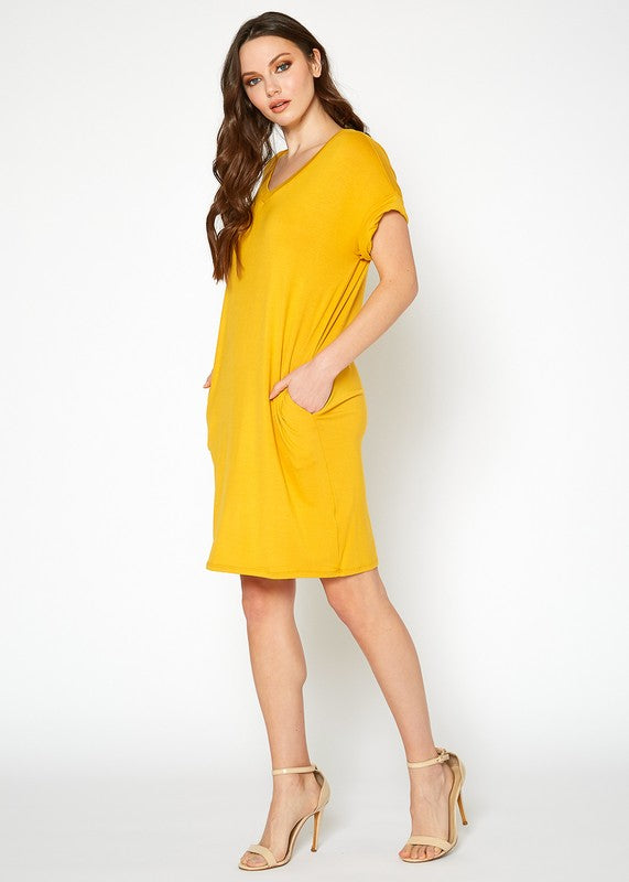 Womens Round Neck T Shirt Dress With Pocket