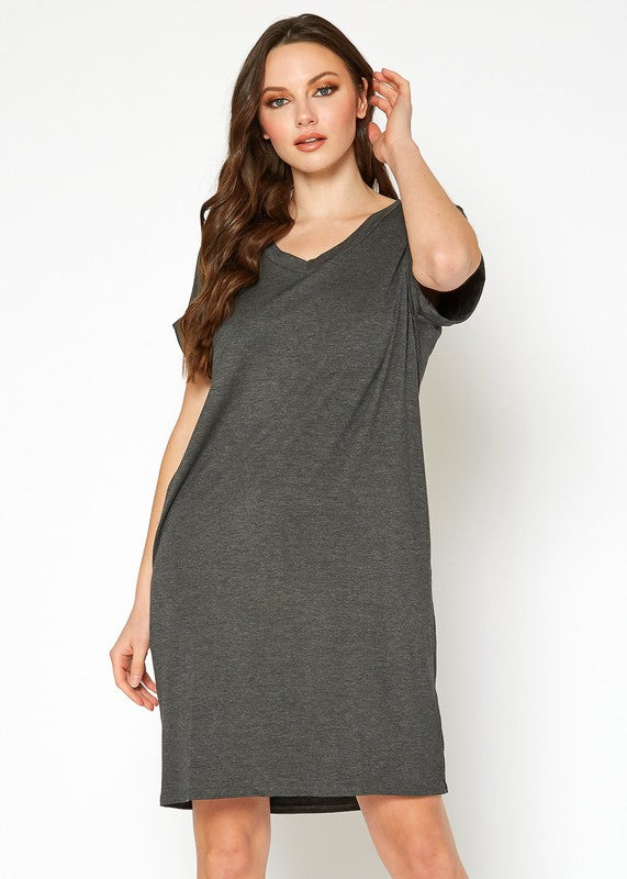 Womens Round Neck T Shirt Dress With Pocket