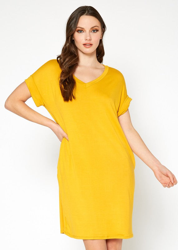 Womens Round Neck T Shirt Dress With Pocket