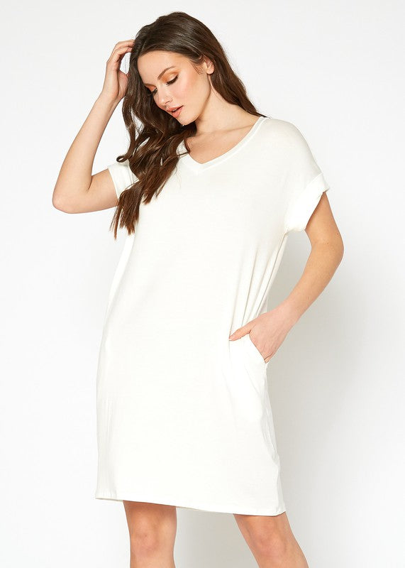 Womens Round Neck T Shirt Dress With Pocket