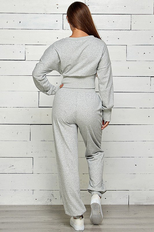 ZIP FRONT WITH SLIT JOGGER SWEATPANTS SET