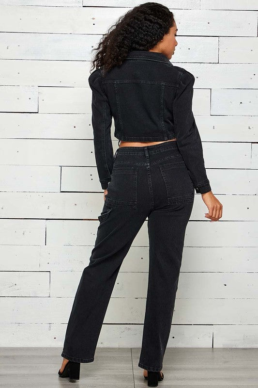 LONG SLEEVE CROP JACKET WITH PANTS SET