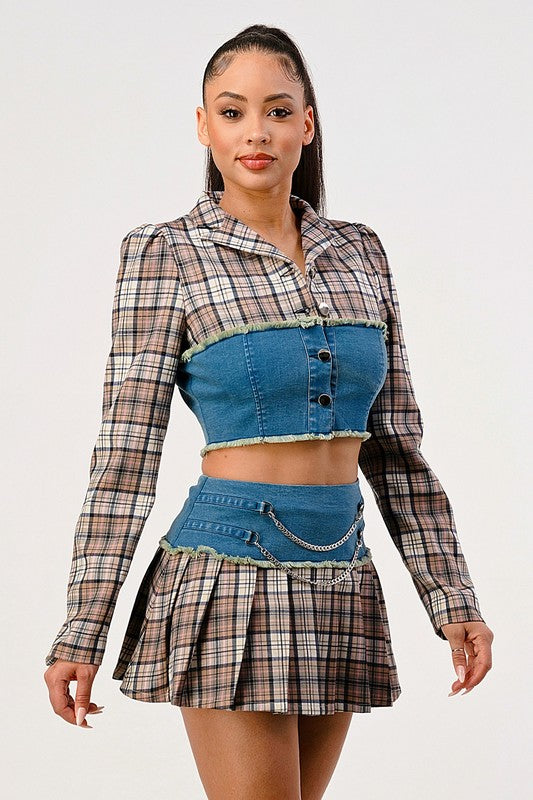 Casual but not checkered top and skirt sets