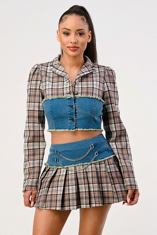 Casual but not checkered top and skirt sets