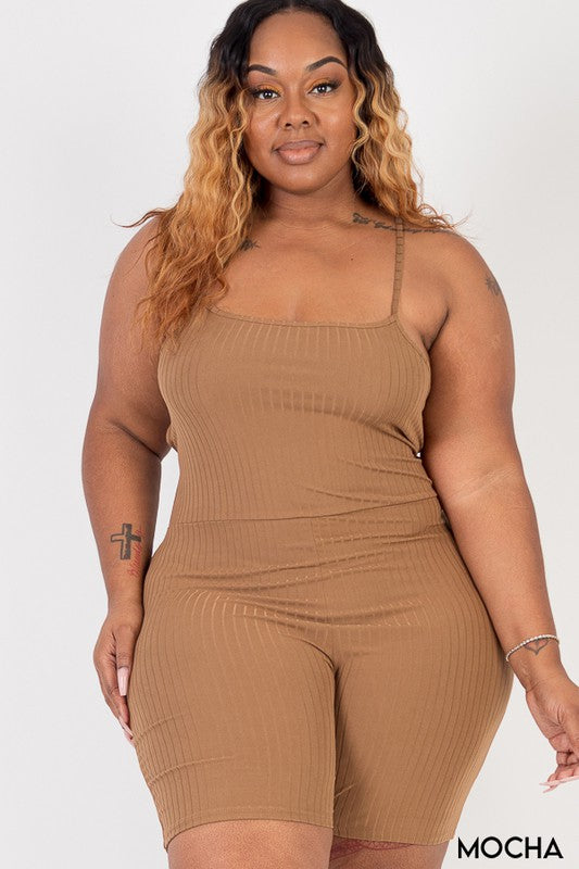 Plus Size Ribbed Crisscross Back Sleeveless Romper