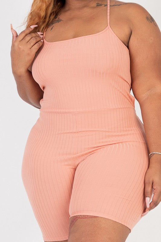 Plus Size Ribbed Crisscross Back Sleeveless Romper