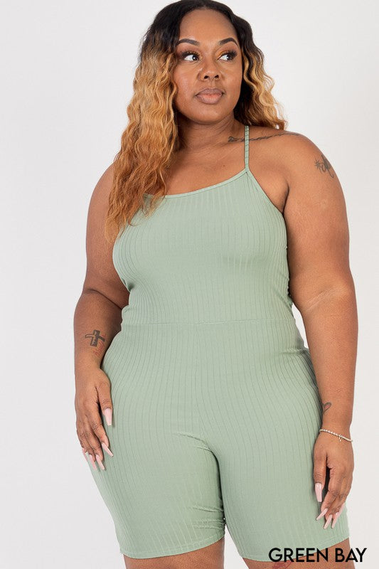 Plus Size Ribbed Crisscross Back Sleeveless Romper