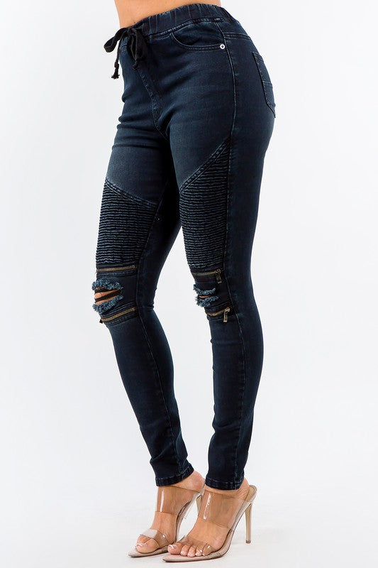 PLUS SIZE HIGH WAIST DISTRESSED MOTO JOGGERS