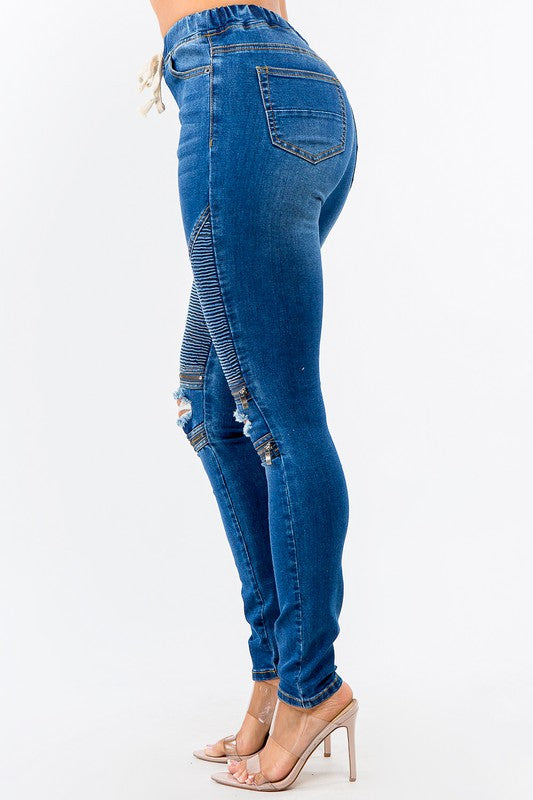 PLUS SIZE HIGH WAIST DISTRESSED MOTO JOGGERS