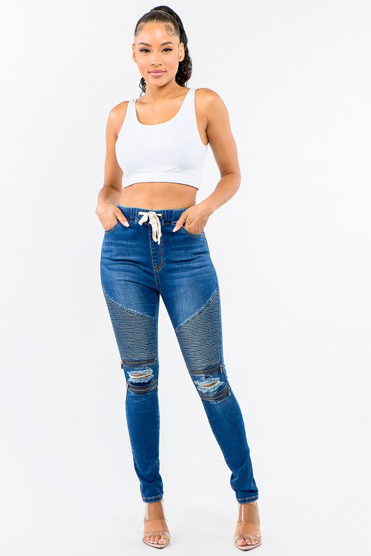 PLUS SIZE HIGH WAIST DISTRESSED MOTO JOGGERS