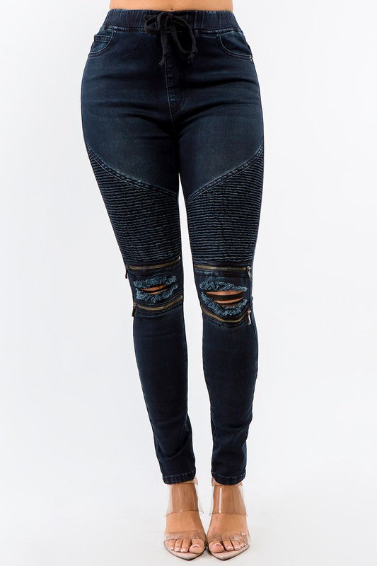 PLUS SIZE HIGH WAIST DISTRESSED MOTO JOGGERS