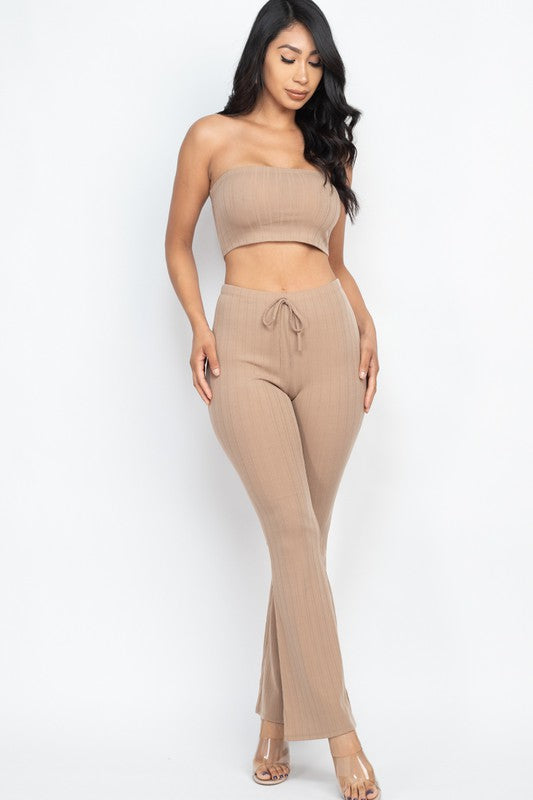 Ribbed Tube Top&Bootcut Pants YOGA Set