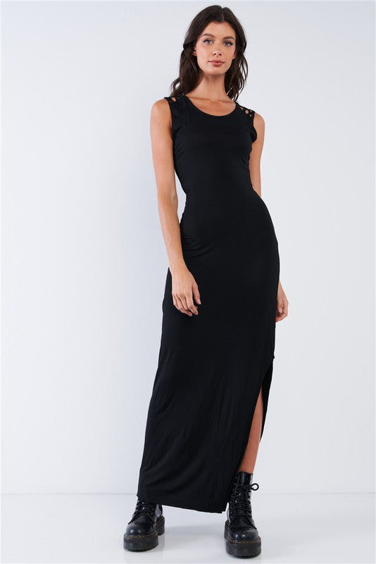 Black Cut Out Back Maxi Dress