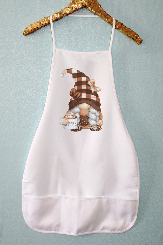 Gnome Holding Coffee Mug Kitchen Apron