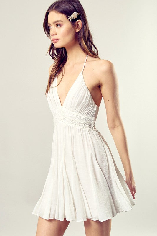 LACE TRIM WITH BACK DRAWSTRING DRESS