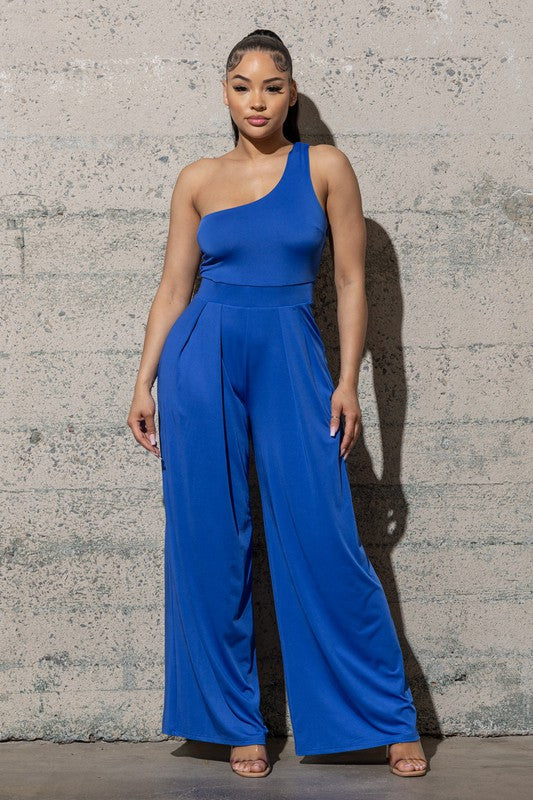 WIDE LEG , ONE SHOULDER JUMPSUIT