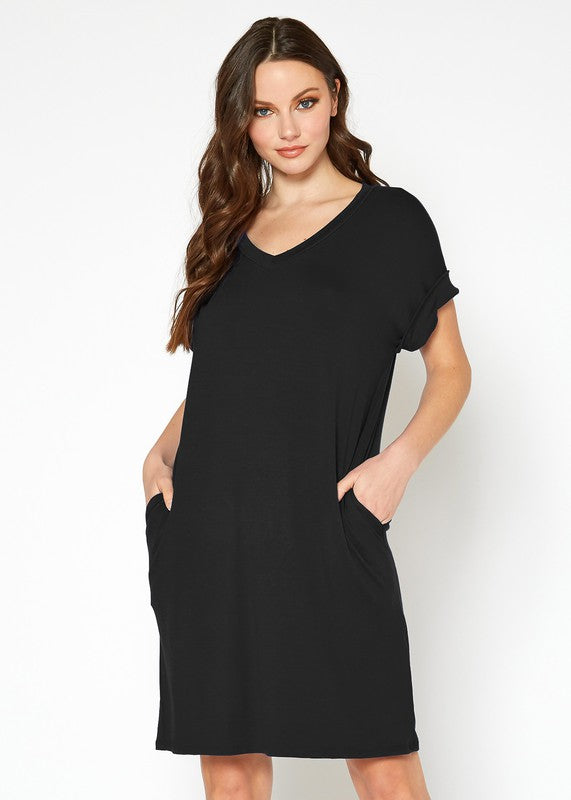 Womens Round Neck T Shirt Dress With Pocket