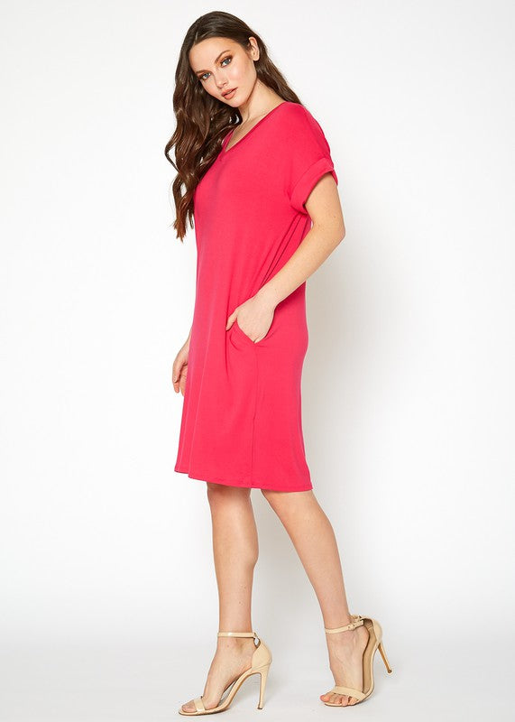 Womens Round Neck T Shirt Dress With Pocket