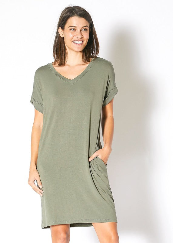 Womens Round Neck T Shirt Dress With Pocket